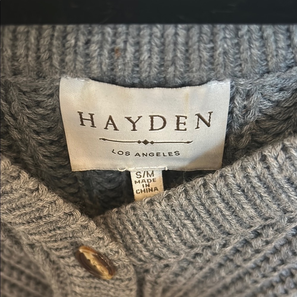 Hayden Gray Cropped Cable Knit Fringe Crop Sweater - Picture 2 of 2